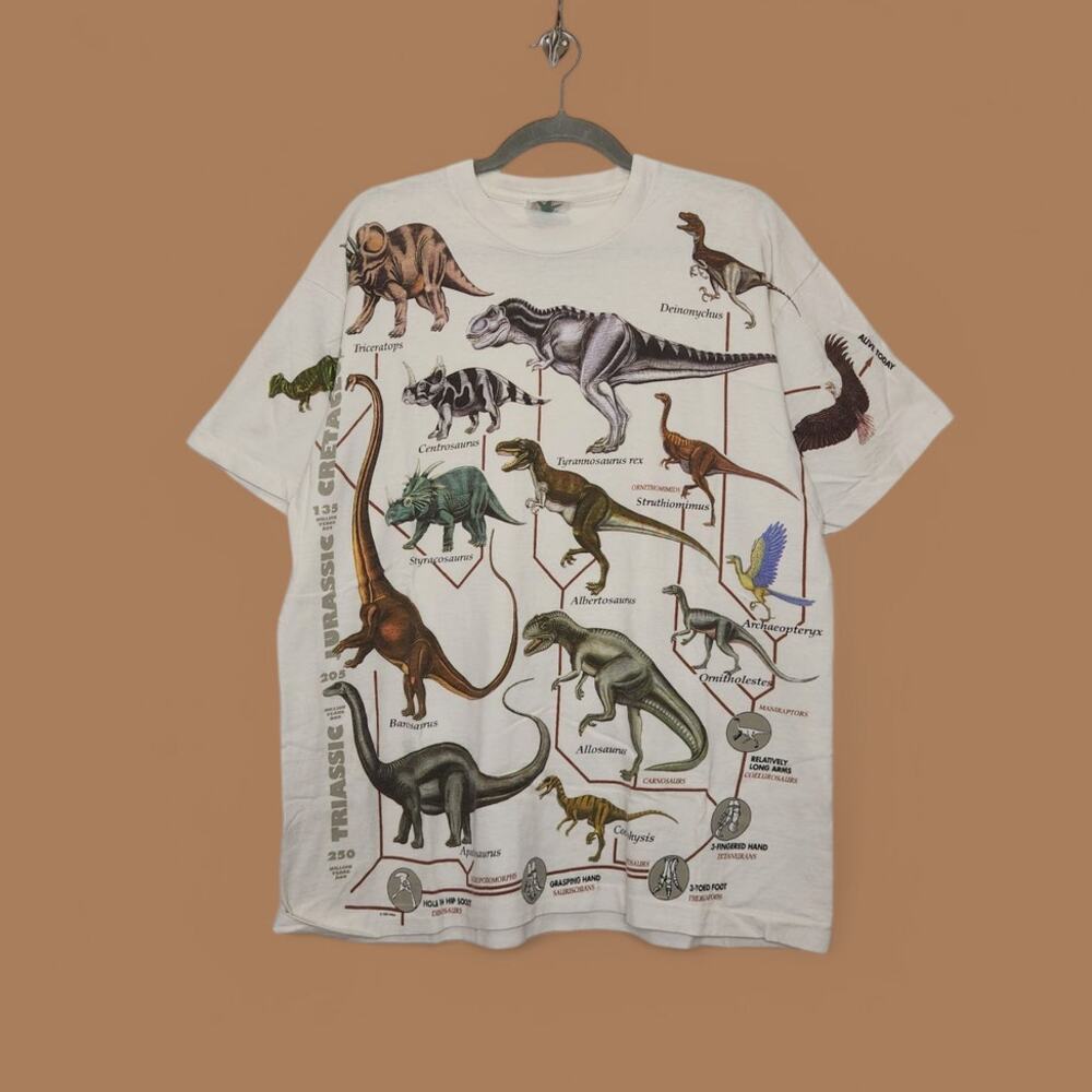 Vintage Dinosaurs Museum Natural History All Over Single Stitch Science Shirt